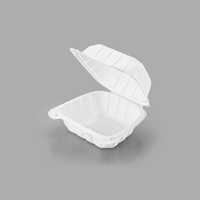 KARAT EARTH Clamshell Take Out Food Containers [6"x6" - 400 ct] To Go Containers | Microwavable, Freezer Safe, Soak-Resistant, Durable, Stackable | Vented for Hot/Cold Foods, White