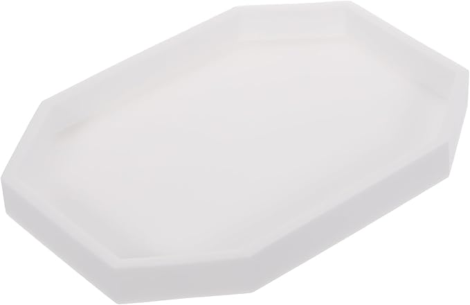 uxcell Bathroom Vanity Tray, 7.9" x 6" Octagon Silicone Soap Dispenser Trays, Shatterproof Kitchen Sink Organizer for Soaps Keys Candle Trinket, White