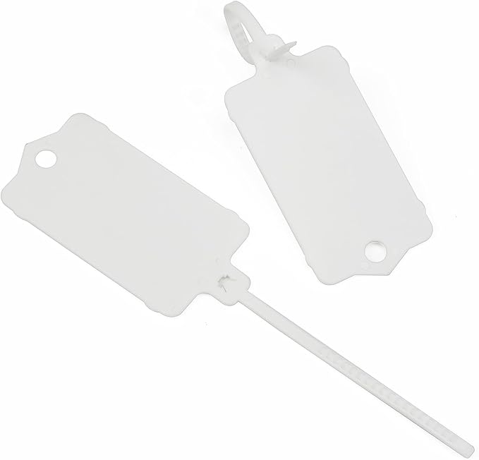 LeadSeals 100pcs Blank Plastic Tags for Labeling Reusable Hanging Tags Ties Key Tag Storage Labels Waterproof Plastic Mark Label Writable Hang Sign with One Marker Pen (White)