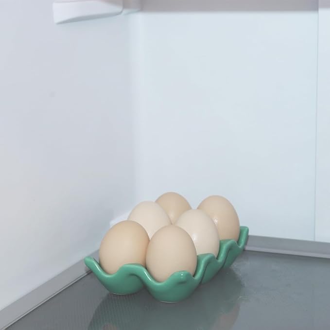 Ceramic Egg Holder Egg Tray Porcelain Fresh Egg Holder for Fridge Countertop Kitchen Storage Half Dozen 6 Cups