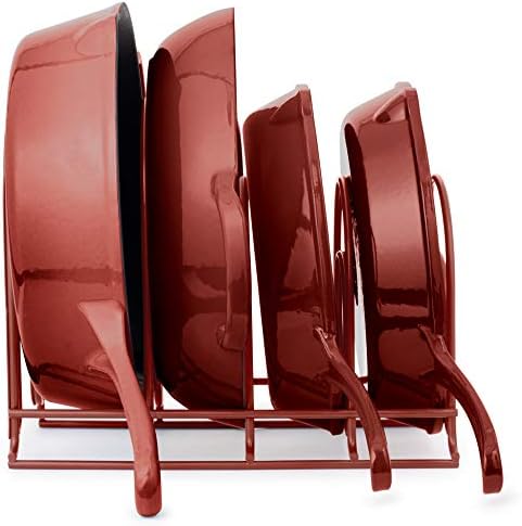 Cuisinel Pan Organizer for Cast Iron Skillets, Griddles and Pots - Heavy Duty Steel Construction - Holds Up to 50 LBS - Red 12.2 Inch - No Assembly Required