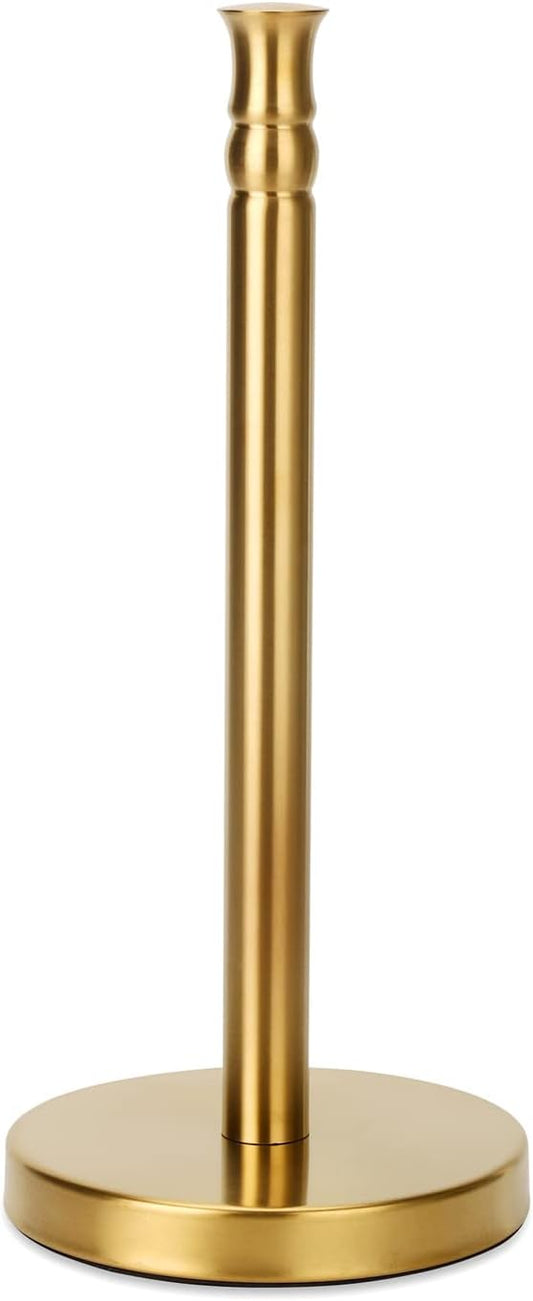 Gold Paper Towel Holder Stand Countertop with Heavy Weighted Stainless Steel Base, Free Standing Paper Towel Holder (Gold Brushed)
