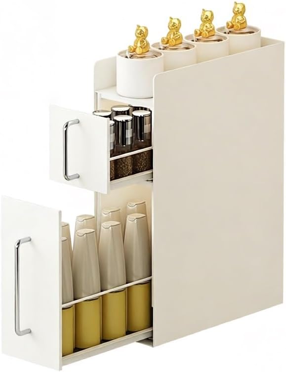 Saiveina Pull Out Spice Rack Organizer – 3 Tier Sliding Drawer, No Assembly Steel Kitchen Countertop Storage for Tall Bottles, Condiments & Seasonings, Compact Pantry Organizer