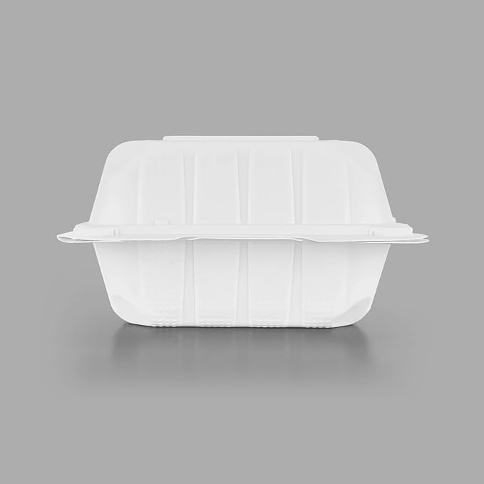 KARAT EARTH Clamshell Take Out Food Containers [6"x6" - 400 ct] To Go Containers | Microwavable, Freezer Safe, Soak-Resistant, Durable, Stackable | Vented for Hot/Cold Foods, White