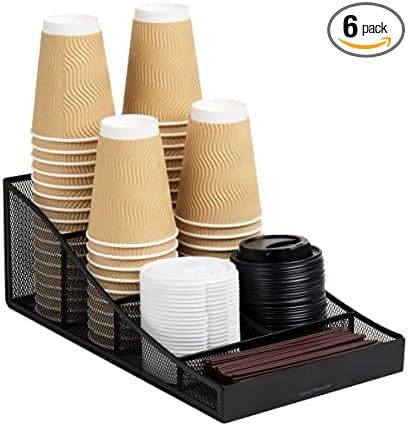 Mind Reader Countertop Organizer, Office Breakroom Supply Caddy, Desktop Organizer, Metal Mesh, Black (Pack of 6)