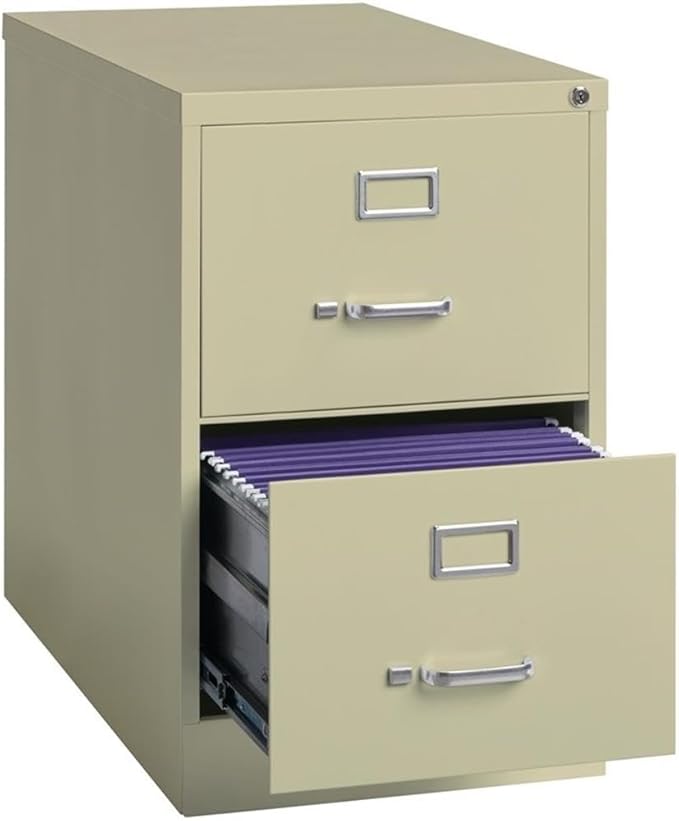 Pemberly Row 2 Drawers 28.38" Vertical Beige Metal Filing Cabinet Lockable Pre-Assembled Stationary Legal Size for Home, Office