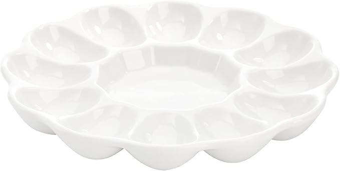 Hedume 2-Pack Ceramic Deviled Egg Platter Tray, 12-Cup Egg Dish, Refrigerator to Countertop Display, Dishwasher, Microwave, Freezer Safe