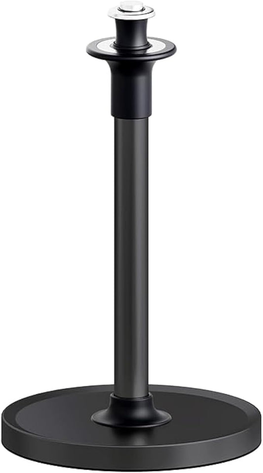 VEHHE Paper Towel Holder Countertop, Black Paper Towel Holder Stand with Spring Damping for Kitchen Bathroom, One Hand Tear Paper Stainless Steel Paper Towel Holder with Weighted Base and Suction Cups
