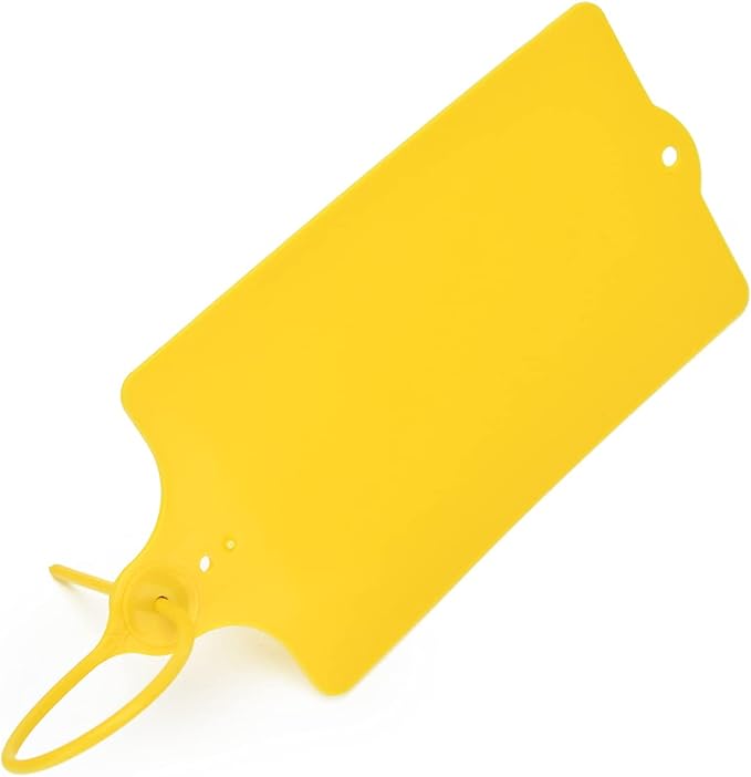 LeadSeals 100 Plastic Shipping Tags - Waterproof, Writable, Hanging Tags with One Yellow Marker Pen