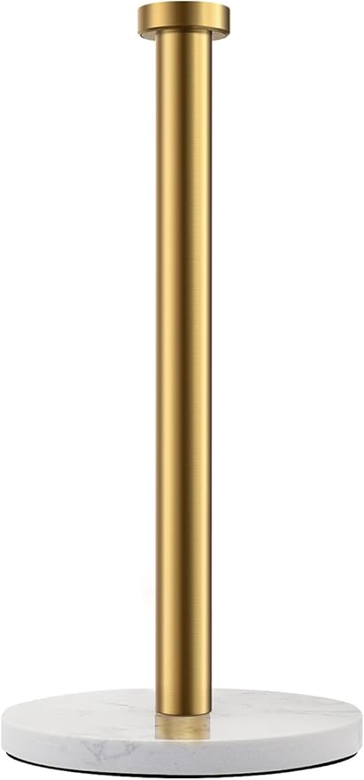 Gold Paper Towel Holder, Standing Paper Towel Holder with Weighted Marble Base for Kitchen Bathroom, Countertop Marble Paper Towel Roll Holder for Standard or Jumbo-Sized