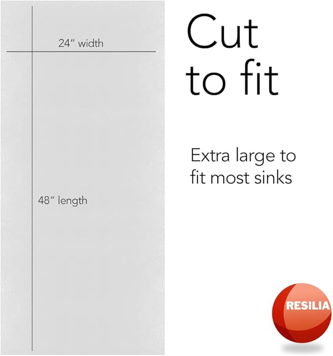 RESILIA - Premium Under The Sink Mat- Large Universal Size, Cut to Fit Cabinets, Shelf & Drawer Liners, Thick Plastic Diamond Plate Surface, 24 x 48 inches, Silver, Made in The USA