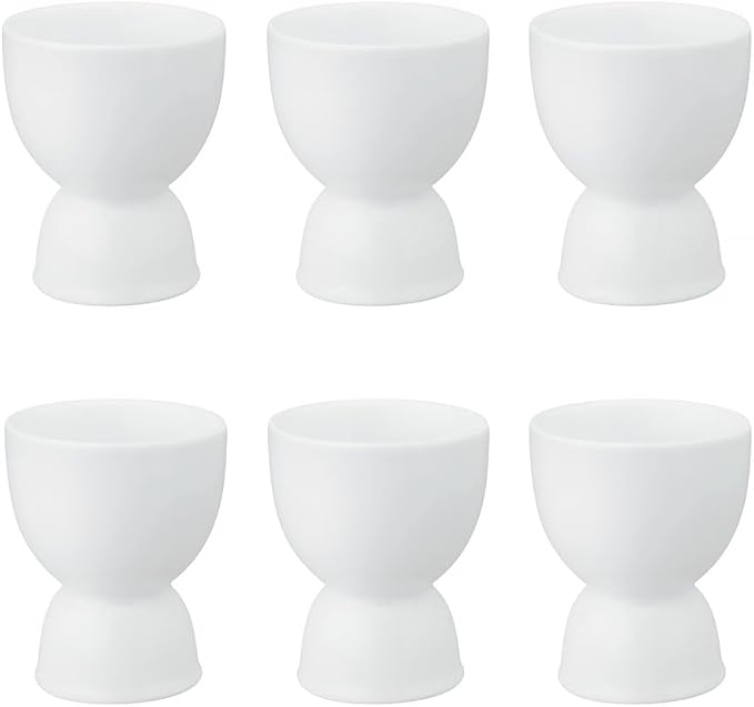 HIC Kitchen Double Egg Cup, Fine White Porcelain, Set of 6
