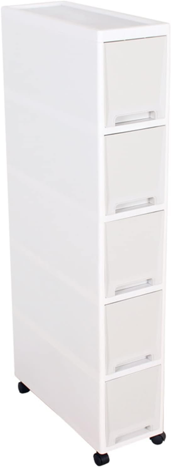 7in Narrow Slim Rolling Storage Cart, 5 Tier Kitchen Small Bathroom Storage Cabinet Beside Fridge Small Plastic Rolling Shelf with Drawers