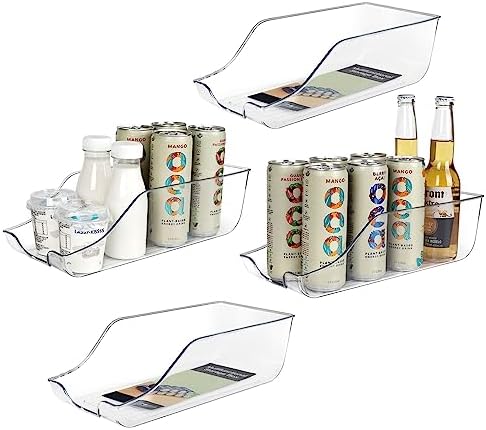 4 Pack Refrigerator Bins for Pantry Storage Can Organizer for Fridge Beverage Holder, Clear