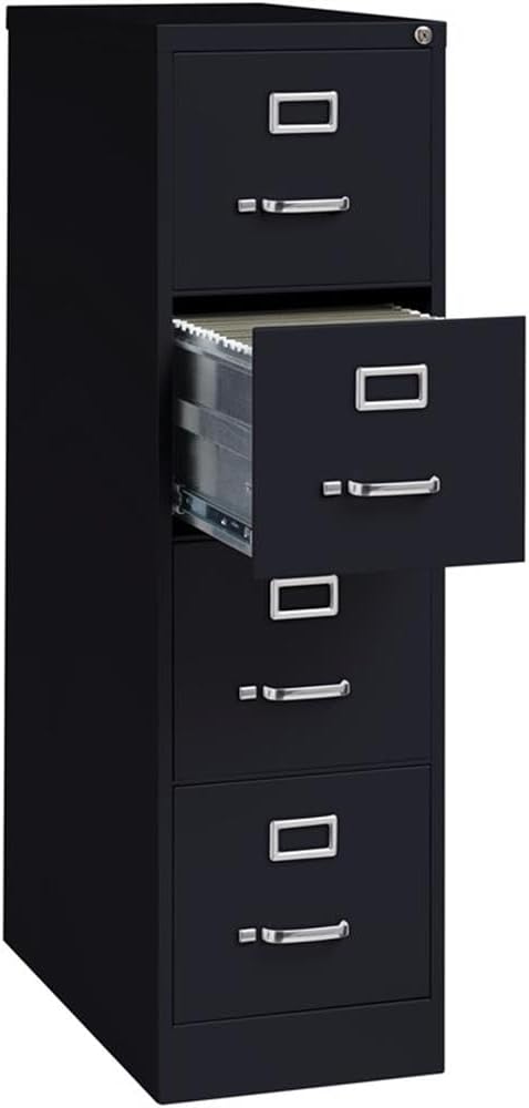 Pemberly Row 4 Drawer 26.5" Deep Letter Filing Cabinet in Black, Fully Assembled