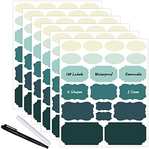 Nardo Visgo 120pcs Colored Chalkboard Label Stickers with 2 Markers, Assorted Shapes Removable Waterproof Self-Adhesive Kitchen Write-on Labels for Food Storage Container Spice Jar Bottle Storage Bin