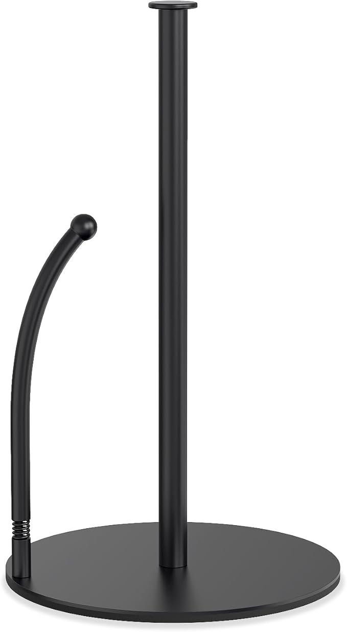 VEHHE Paper Towel Holder Countertop with Spring Arm, EVA Non-Slip Base, Freestanding Paper Towel Holder for Kitchen Bathroom (Black)