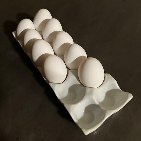 Ceramic Egg Holder, 12 Porcelain Serving Tray - White Scandinavian Farmhouse Chic Carrier Egg Box for Home, Kitchen, Fridge, Restaurant