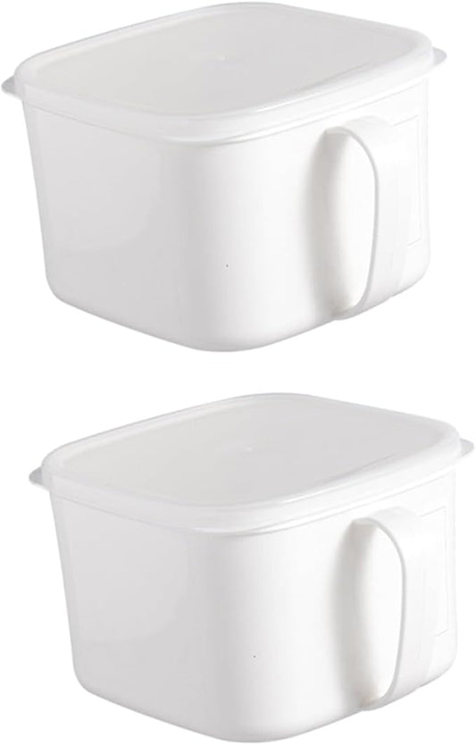 2pcs Large White Food Storage Containers with Handles and Labels, Plastic Airtight Fridge Fresh-keeping Boxes for Fruits, Cereals, Dry Food Organization