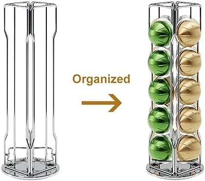 20 Vertuo Pods Coffee Pod Holder Compatible For Nespresso Vertuoline Stand Rack Holds Vertuo line Organizer Carousel 360-Degree Rotatable (Silvery)