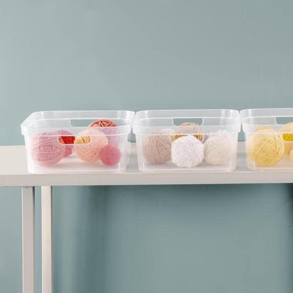Tribello Modern Organizers And Storage Bin Clear Plastic Shelf Organizer Bins - Ideal for Under Sink Organization - Made In USA (Large - 15” X 12” X 5”)