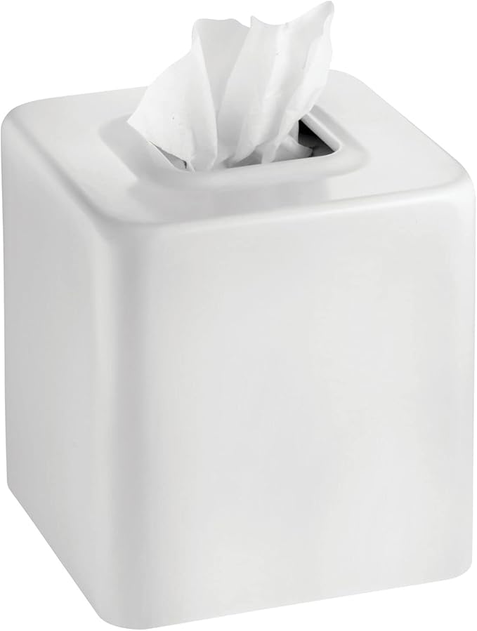 mDesign Metal Square Tissue Box Cover, Modern Facial Paper Holder - Accessories for Bathroom Vanity Countertop, Bedroom Dresser, Night Stand, Desk, Office, End Table - Unity Collection, 2 Pack - White