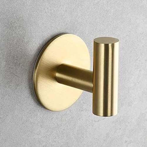 Zuvky Self Adhesive Hooks 304 Stainless Steel Heavy Duty Hangers Without Nails for Bathrooms Kitchen Livingroom Garage Hotel Towel Hook-2 Pack (Gold)