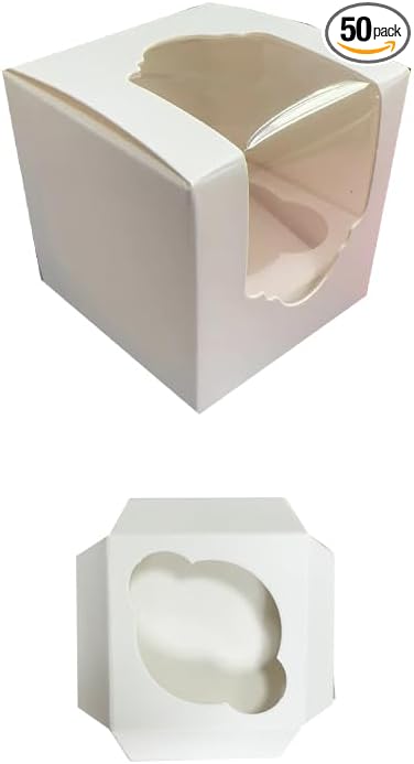 JIYIXhylera 50PCS 2.5 × 2.5 × 2.5 inch mini Cake Boxes with Window Bakery Boxes Pastry Boxes for Cake, Pastries Chocolates Cupcakes (White)