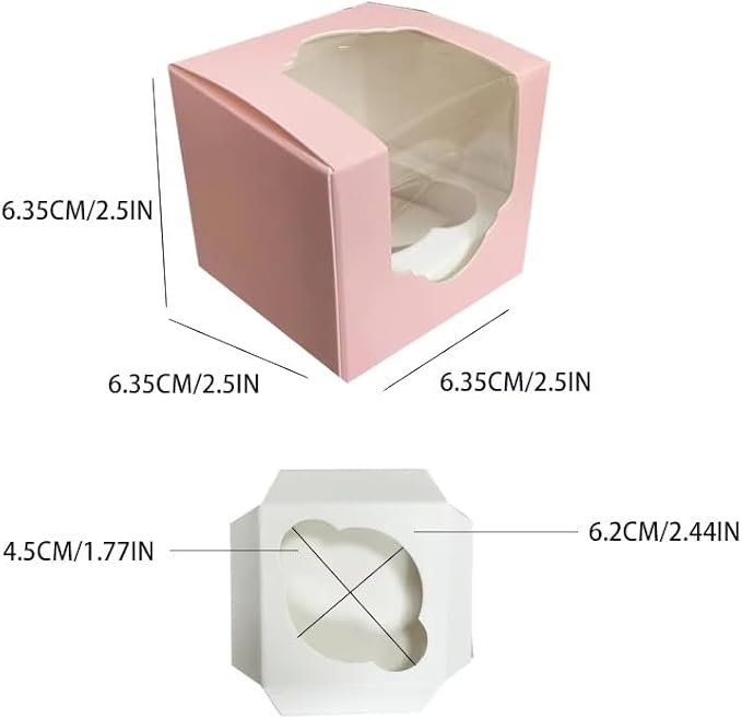 Generic 50PCS 2.5 × 2.5 × 2.5 inch mini Cake Boxes with Window Bakery Boxes Pastry Boxes for Cake, Pastries Chocolates Cupcakes (Pink), 2.5CDGH