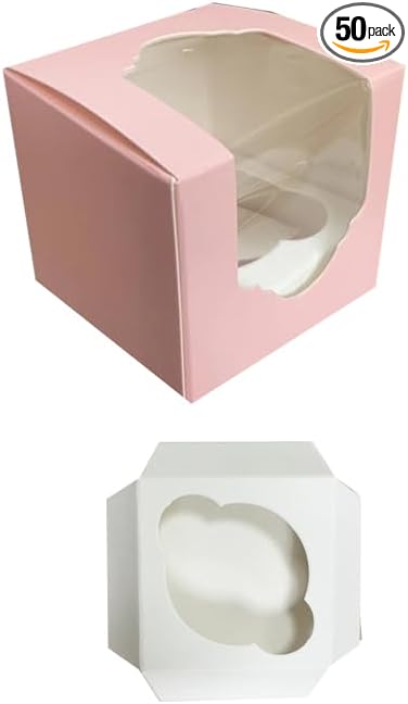 Generic 50PCS 2.5 × 2.5 × 2.5 inch mini Cake Boxes with Window Bakery Boxes Pastry Boxes for Cake, Pastries Chocolates Cupcakes (Pink), 2.5CDGH