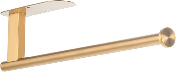 Paper Towel Holder, Upgrade SUS304 Stainless Steel Paper Towel Holder Under Cabinet, Bend-Resistant, Self-Adhesive or Drill mounting (Gold)