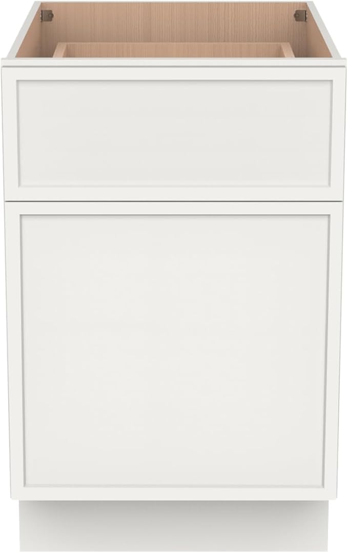 2-in-1 Pull-Out Trash Can Cabinet Solid Wood Frame Freestanding Dual Bin Storage & Organizer Drawer Soft-Close,Shaker & Newtown Style for Kitchen (NT-Origami White, 18" W x 24" D x 34.5" H)