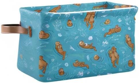Storage Basket Cube Sea Animal Otter Coral Large Collapsible Toys Storage Box Bin Laundry Organizer for Closet Shelf Nursery Kids Bedroom,15x11x9.5 in,1 Pack