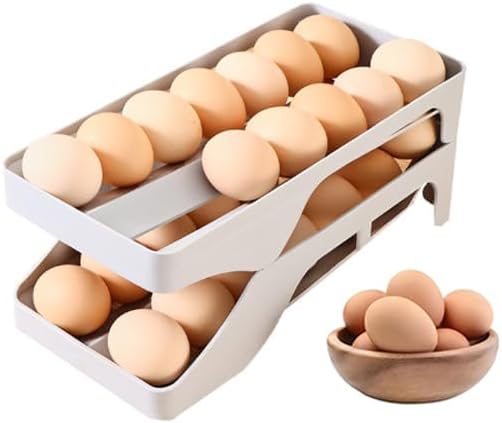Egg Holder for Fridge,Automatic Rolling Egg Dispenser for Refrigerator Organizers and Storage,28 Egg Tray For Refrigeratorand Space Saving Storage for Gathering Fresh Egg Holder Countertop(grey)