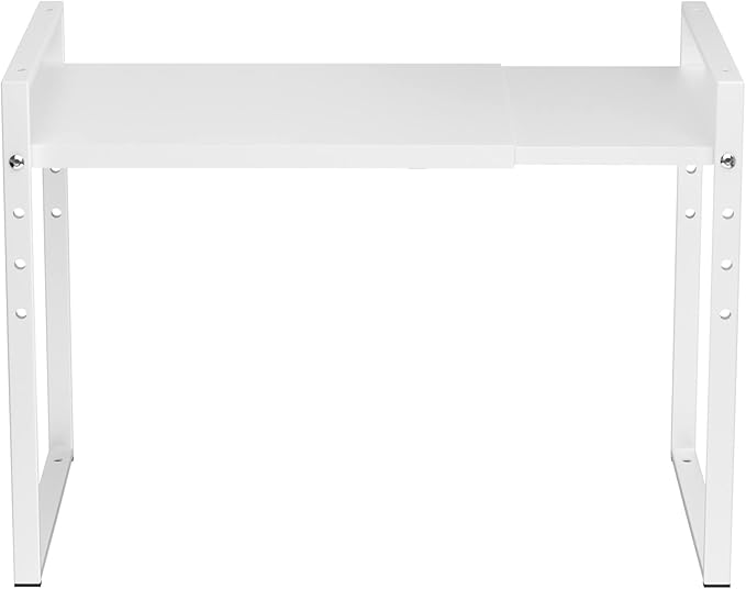 iPEGTOP Extendable Microwave Oven Rack, Adjustable Height Microwave/Toaster Shelf Heavy Duty Metal Pantry Shelf Space Riser Stand Organizer for Kitchen Counter Top Organization, White