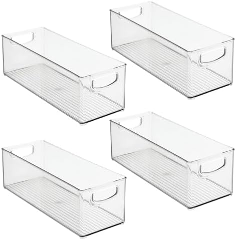 mDesign Plastic Video Game and DVD Storage Organizer - Game and Movie Disc Holder Bin with Handles for Home Media Console Stand and Closet Shelf - Ligne Collection - 4 Pack - Clear