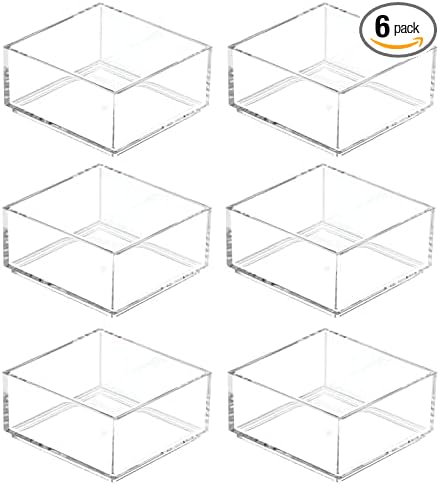 mDesign Plastic Square Desk Organizer Tray for Home Office, Drawers, Desktop, Holder for Pens, Paper Clips, Office Supply Accessory - Lumiere Collection - 6 Pack - Clear