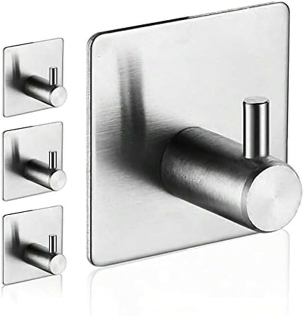 LICITE USA 4-Pack Adhesive Hooks – Heavy Duty Stainless Steel Stick-On Wall Hooks for Bathroom, Kitchen, Doors, and Cabinets – Waterproof, Rust-Resistant, No Drill Required (Black/Silver)