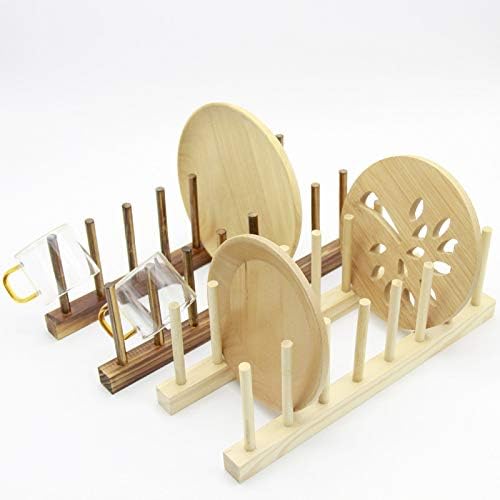 7 Slot Wooden Dish Rack Plates Holder Kitchen Storage Cabinet Organizer for Dish Keep Dry (Brown, 1Pack)