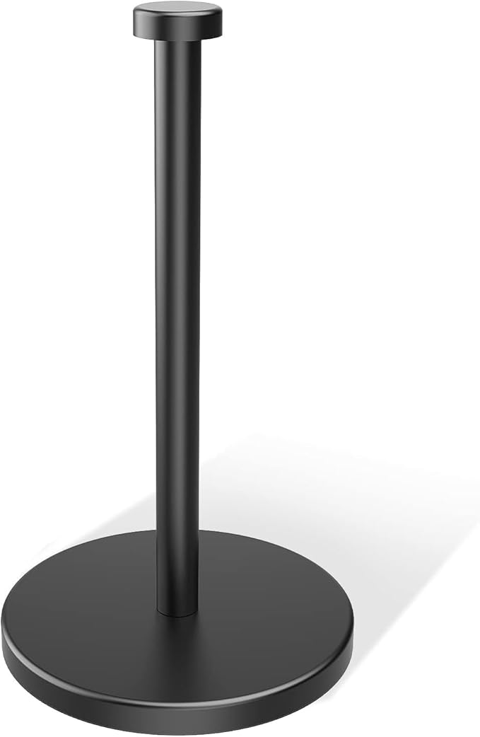 VEHHE Paper Towel Holder Countertop, Weighted Non-Slip Base, Stainless Steel Paper Towel Holder for Kitchen Bathroom (Black)