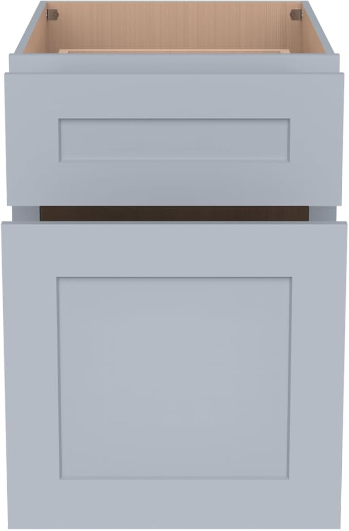 2-in-1 Pull-Out Trash Can Cabinet Solid Wood Frame Freestanding Dual Bin Storage & Organizer Drawer Soft-Close,Shaker & Newtown Style for Kitchen (SK-Grey, 18" W x 24" D x 34.5" H)