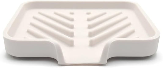 Happitasa Silicone Soap Dish Tray and Sponge Holder with Drain Chute and Feet | 3-Way Sloped Design | Bathroom and Kitchen Sink Organizer Caddy (Vanilla Cream, 5"x4", 3.5 Ounces)