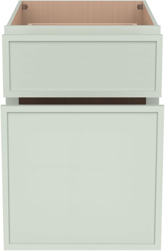 2-in-1 Pull-Out Trash Can Cabinet Solid Wood Frame Freestanding Dual Bin Storage & Organizer Drawer Soft-Close,Shaker & Newtown Style for Kitchen (NT-Jade Green, 18" W x 24" D x 34.5" H)
