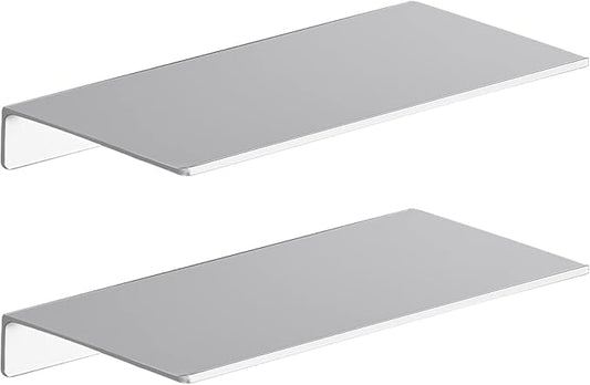 Danpoo Adhesive Floating Shelves for Wall Storage, Metal Wall Shelves for Living Room, Bathroom, Kitchen, 12” Small Display Shelves for Collectibles(Silver, 2 PCS)