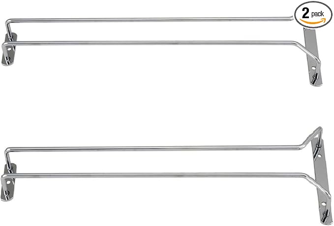 TrueCraftware- 10-Inch Wine Glass Rack Chrome Finish Set of 2- Stemware Rack Wire Hanging Rack Under Cabinet Wine Glass Stemware Holder Storage Hanger Organizer for Kitchen and Bar
