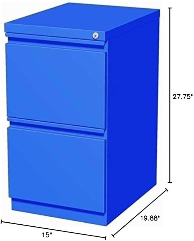 Pemberly Row 20" 2-Drawer Modern Metal Mobile Pedestal Filing Cabinet in Blue