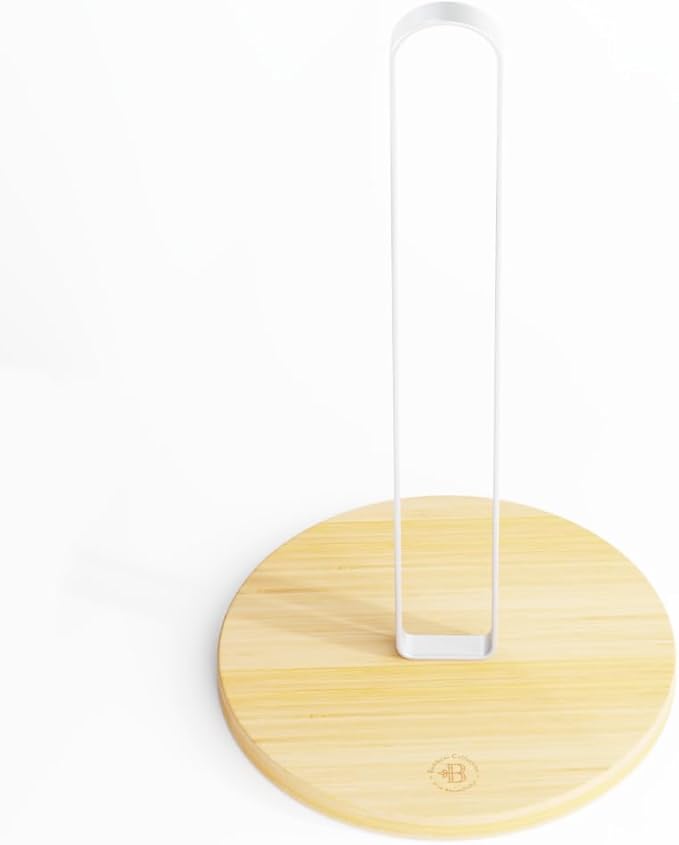 Paper Towel Holder - Wooden Countertop Stand with Non-Slip Wood Base, Minimalistic Modern Style for Kitchen, Home, Office (White)