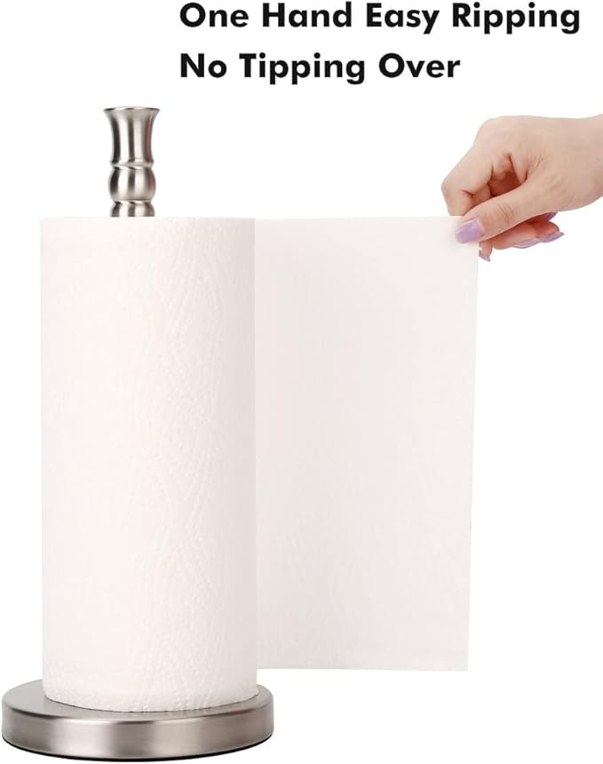 Paper Towel Holder Stand Countertop with Heavy Weighted Stainless Steel Base, Free Standing Paper Towel Holder (Brushed Nickel)