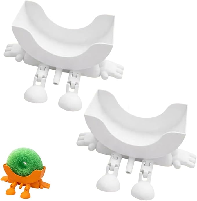 Fun Sponge Stand, 3D Printed Sink Draining Sponge Holder, Cute Sitting Kitchen Caddy Gadgets with Hanging Legs, Countertop Organizer for Sink Edge & Counter Decor, For Daily Cleaning(White*2)