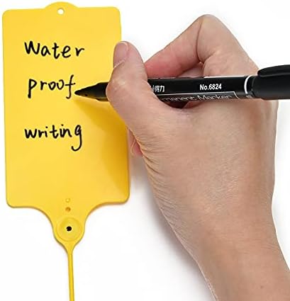 LeadSeals 100 Plastic Shipping Tags - Waterproof, Writable, Hanging Tags with One Yellow Marker Pen